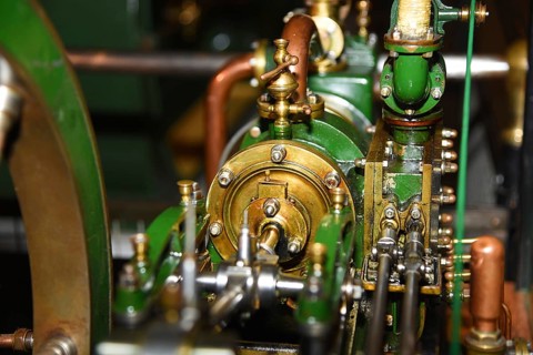 Medemblik, Netherlands. February 28, 2024. Elements and details of an old steam engine