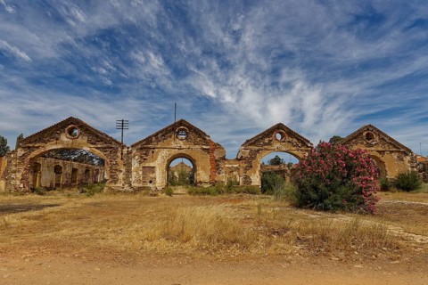 Engine shed of the former São Domingos mine, Alentejo, Portugal, Europe