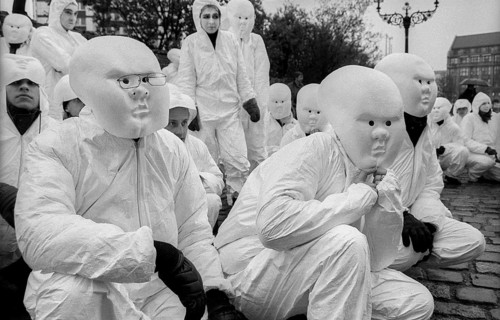 Germany, Berlin, 19.04.1991, student performance in protest against the closure of the art academy
