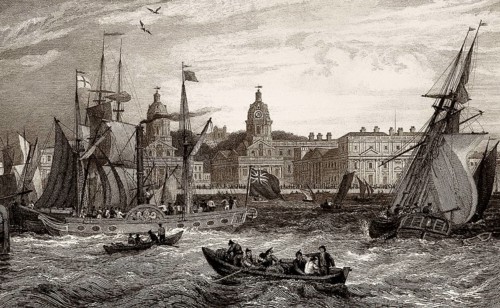 Royal Naval Hospital, seen from the Isle of Dogs, Greenwich, London, UK, 19th century