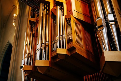 Reykjavik, Iceland - 02 may 2019: The organ inside Hadlgrimskirkya is a Lutheran church in