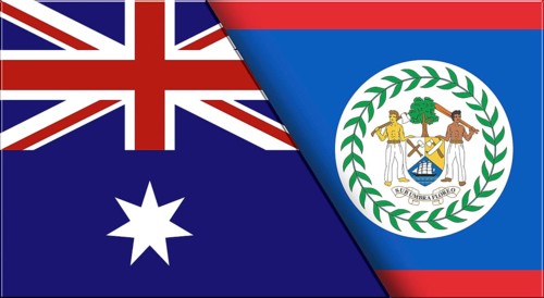 Double Flag of Australia and Belize. Australian and Belizean National flags. 3D illustration.