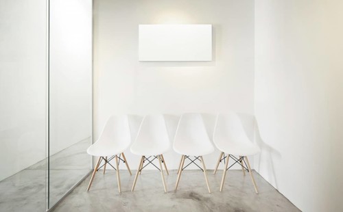 Empty office room, Glass window to the left .Loft interior style, white canvas print on the center