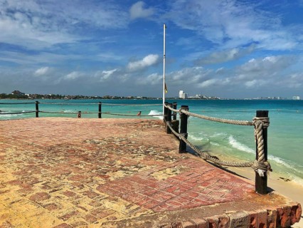 Old pier on the empty beach, Cancun, Yucatan, Mexico, Central America
