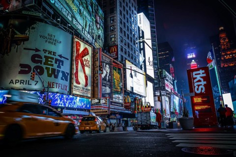 Night view of the New York Times Square (TimesSquare). Shooting Location: New York, Manhattan