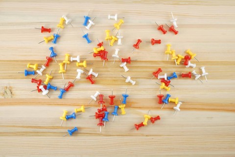 Scattered colorful thumbtack. Shooting Location: Yokohama-city kanagawa prefecture