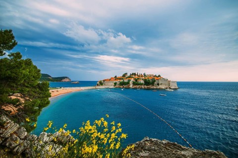 Island of Sveti Stefan in Montenegro. Panoramic shot