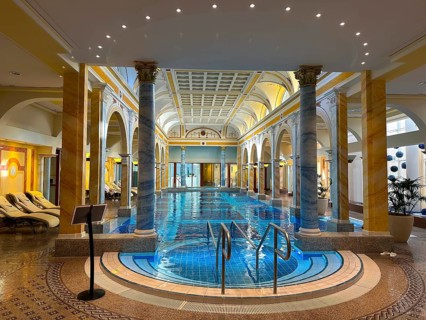 Beautiful Luxury Swimming Pool in a Sunny Day in Bad Ragaz, St Gallen, Switzerland, Europe
