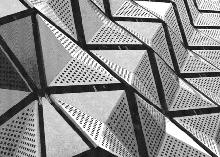 Monochrome engraved effect geometric angular architectural modern abstract