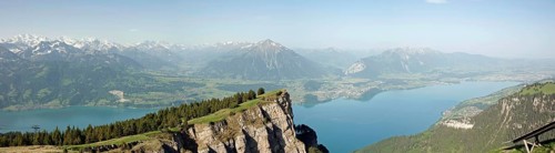 View of Lake Thun and the Bernese Alps from the Niederhorn, Niederhorn, Bernese Oberland,