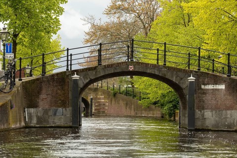Canal in the historic city of leiden, the netherlands