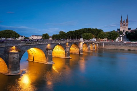 Verdun bridge and cathedral, Angers, Maine-et-Loire, France, Europe