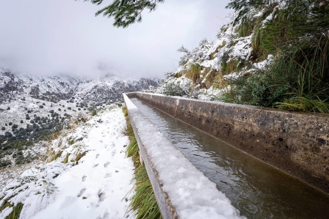 Water replenishment canal, Gorg Blau reservoir, Escorca, Majorca, Balearic Islands, Spain, Europe