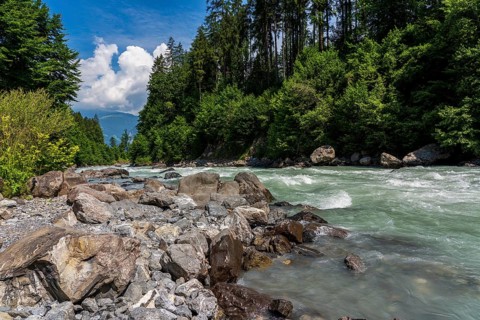 The Lütschine mountain river on Lake Thun in Switzerland