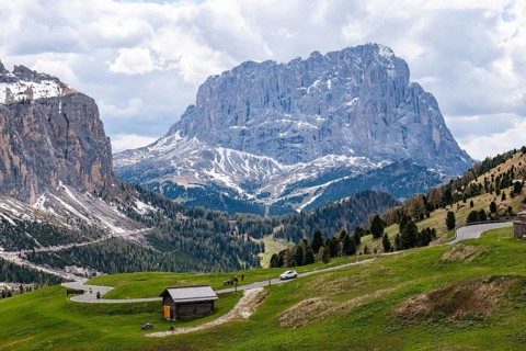 Landscape of Gardena Pass in the Dolomites