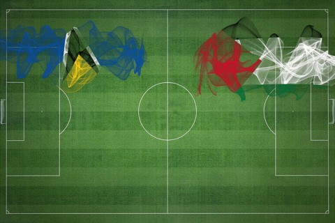 Saint Lucia vs Palestine Soccer Match, national colors, national flags, soccer field, football