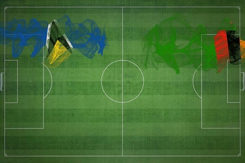 Saint Lucia vs Zambia Soccer Match, national colors, national flags, soccer field, football game,