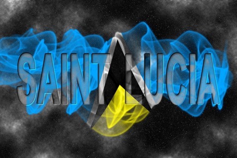 Saint Lucia Flag with Starry Background Smoke Effect