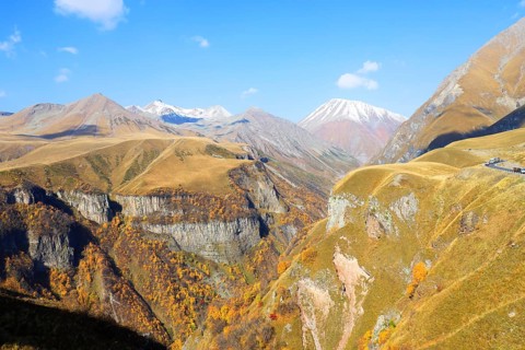 Mount Kazbek in the Greater Caucasus, Georgia, Asia