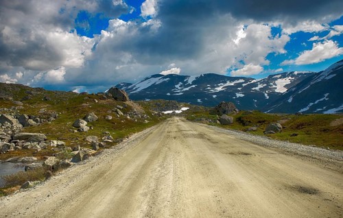 Gamle strynefjellsvegen road one of the most beautifull auto roads in norway with snow in summer