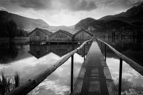Old boathouses on Lake Lake Kochel, Bavaria