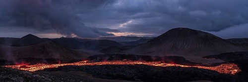 Fagradalsfjall volcanic eruption in the night before sunrise in Reykjanes peninsula around 40