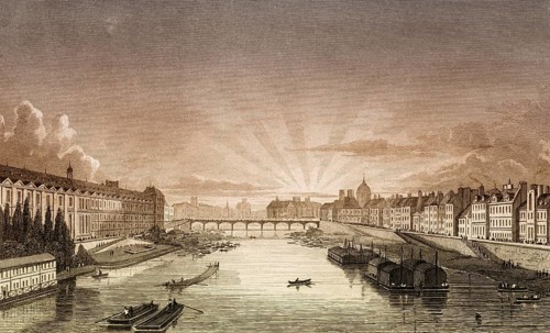 Pont des Arts, Paris, antique steel engraved print, 1831