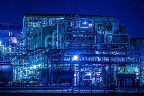 Factory night view of Kawasaki Keihin industrial zone. Shooting Location: Kawasaki City, Kanagawa