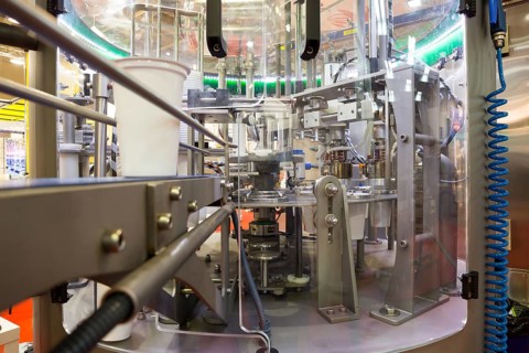 Yoghurt packing machine is shown at a food and drink exhibition