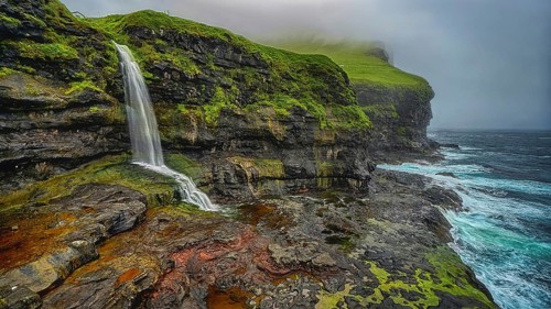 Small waterfall, Karlsöy, Kalsoy, Faroe Islands, outer island, Denmark, Karlsöy, Faroe Islands,
