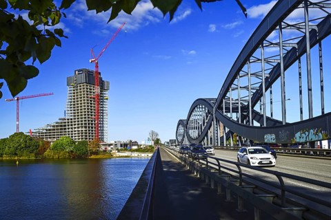 New Elbe Bridge and Elbtower construction project, construction site in the Hafencity in Hamburg,