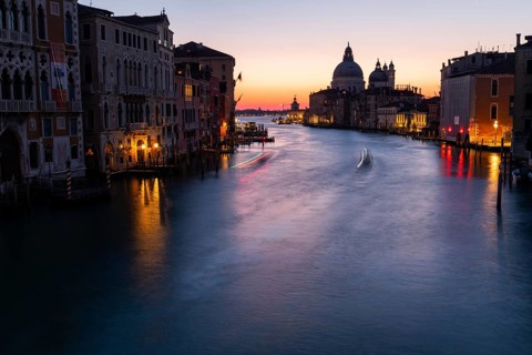Morning atmosphere in front of sunrise, view of the Grand Canal from the Ponte dell' Accademia,