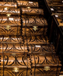 Set of wooden boxes of light brown color