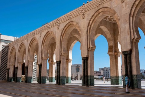 Exterior of the famous Hassan II Mosque at the coast of Casablanca, Morocco, Africa