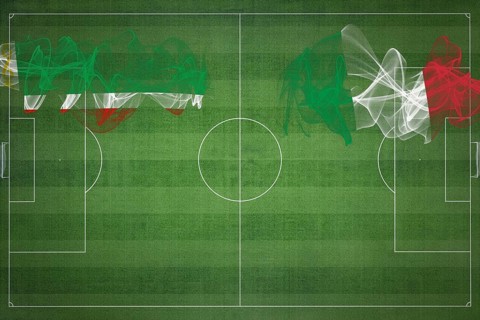 Chechnya vs Italy Soccer Match, national colors, national flags, soccer field, football game,