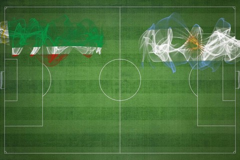 Chechnya vs Argentina Soccer Match, national colors, national flags, soccer field, football game,
