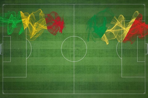 Mali vs Congo Soccer Match, national colors, national flags, soccer field, football game,