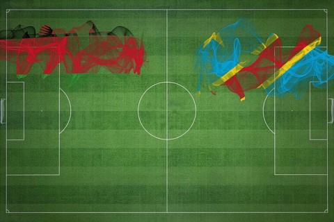 Malawi vs DR Congo Soccer Match, national colors, national flags, soccer field, football game,