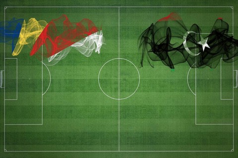 Seychelles vs Libya Soccer Match, national colors, national flags, soccer field, football game,