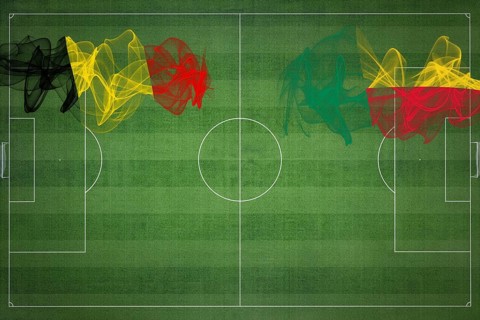 Belgium vs Benin Soccer Match, national colors, national flags, soccer field, football game,