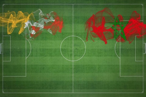 Bhutan vs Morocco Soccer Match, national colors, national flags, soccer field, football game,