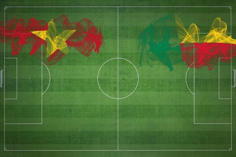 Vietnam vs Benin Soccer Match, national colors, national flags, soccer field, football game,