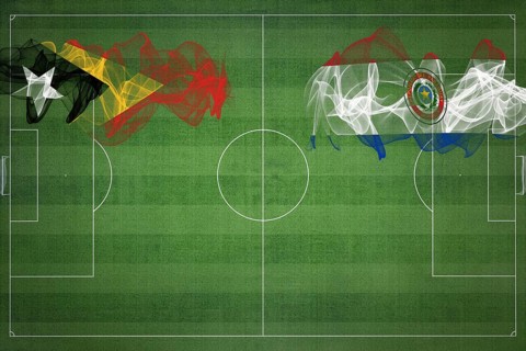 East Timor vs Paraguay Soccer Match, national colors, national flags, soccer field, football game,