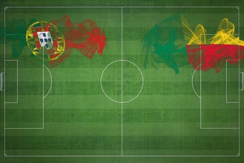 Portugal vs Benin Soccer Match, national colors, national flags, soccer field, football game,