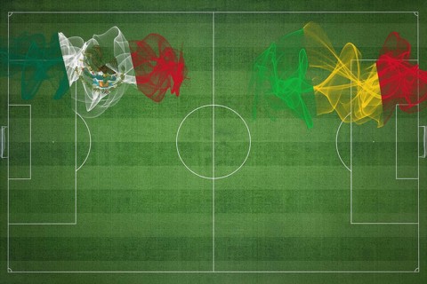 Mexico vs Mali Soccer Match, national colors, national flags, soccer field, football game,