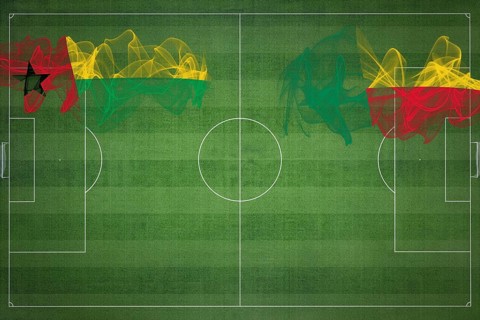 Guinea Bissau vs Benin Soccer Match, national colors, national flags, soccer field, football game,