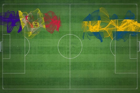 Andorra vs Sweden Soccer Match, national colors, national flags, soccer field, football game,