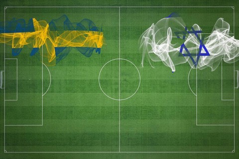 Sweden vs Israel Soccer Match, national colors, national flags, soccer field, football game,
