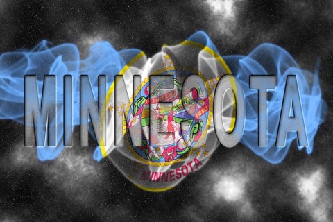 Minnesota Flag with Starry Background Smoke Effect