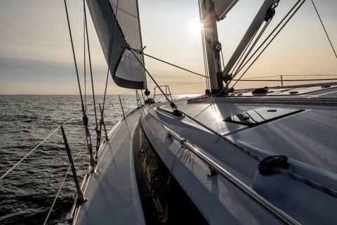 Sunset on a sailing yacht